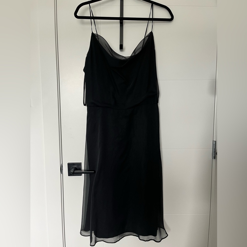 Watters Black Strapless Slip Dress with Sheer Cowl